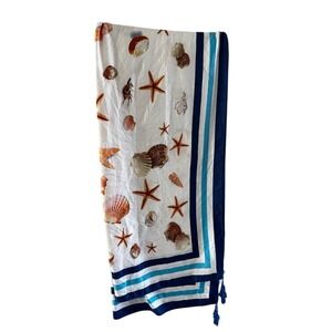 Pineapple Moon Seashell & Starfish Patterned Scarf w/tassels Sarong Top Swim NEW